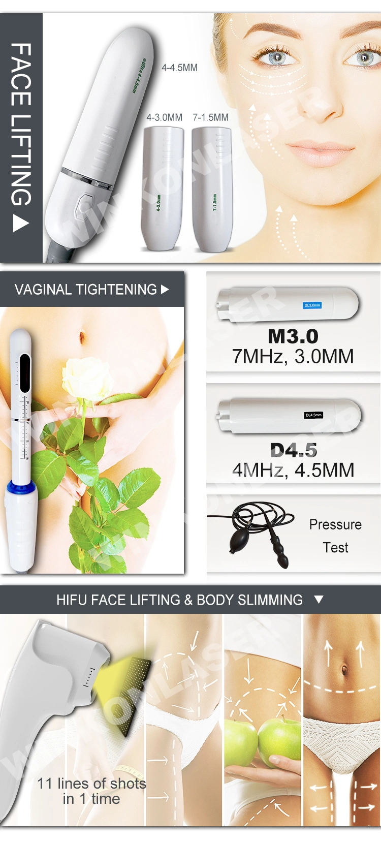 5D Hifu Korea Focused Ultrasound Vaginal Tightening Face Lift Body Slimming Beauty Machine