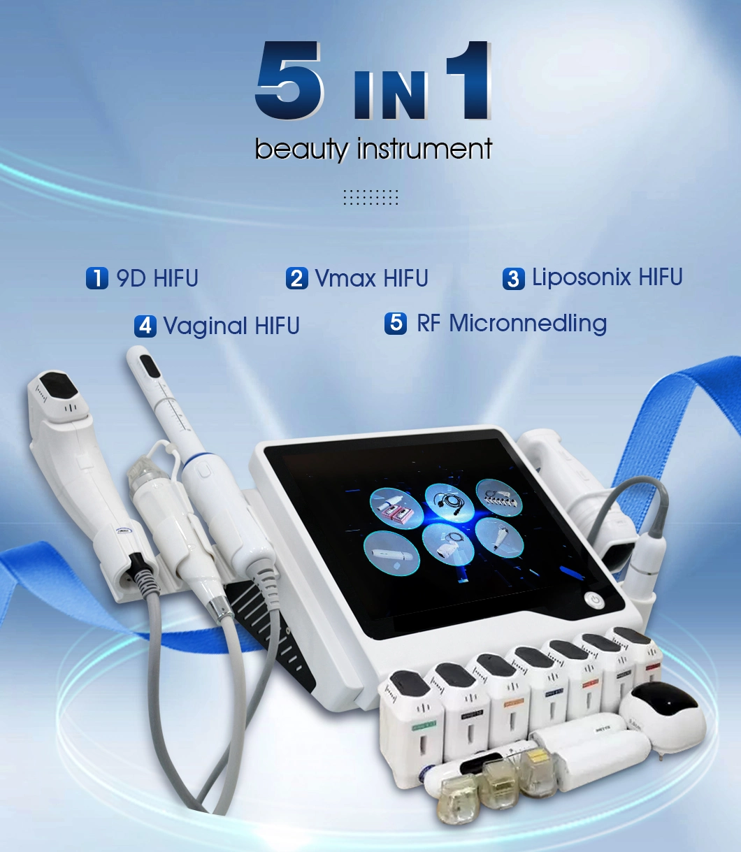 Multifunctional 5 in 1 9d Hifu Vmax Liposonix Skin Tightening Vagina Microneedle Fractional RF Wrinkle Removal Acne Scars Treatment Beauty Machine