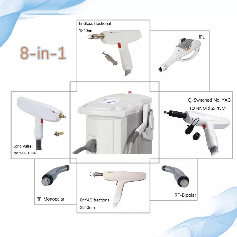 1064 Long Pulse Hair Removal Laser Medical CE Approved 8 in 1 Multifunction IPL RF Elight Q-Switch ND YAG Laser Machine for Hair Removal and Tattoo Removal